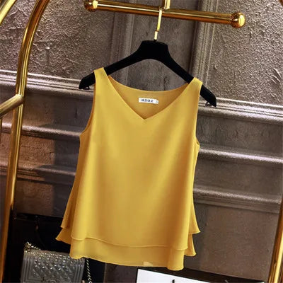 Sleeveless Chiffon Blouse Sleeveless Chiffon Blouse Marven Yellow 3XL 