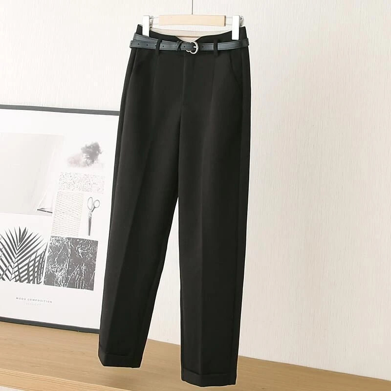 High Waist Woolen Harem Pants with Belt | Women's Autumn Casual Capris High Waist Woolen Harem Pants with Belt | Women's Autumn Casual Capris Marven Black S 