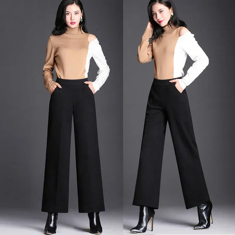 Oversize Woolen Pants - High Waist Elastic Band Casual Trousers Oversize Woolen Pants - High Waist Elastic Band Casual Trousers Marven Black 2XL (63-69kg) 