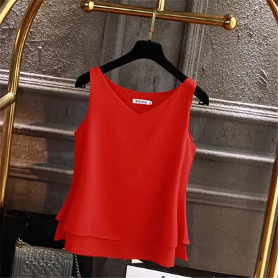 Sleeveless Chiffon Blouse Sleeveless Chiffon Blouse Marven Big Red 2XL 