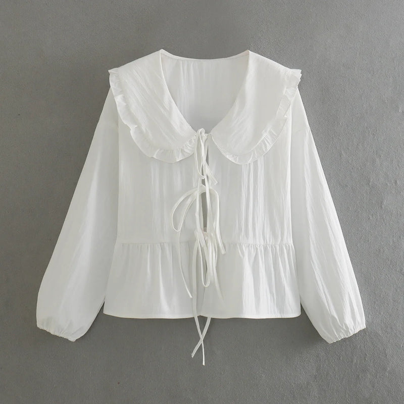 Womens Vintage Ruffle Shirt  Marven white M CHINA