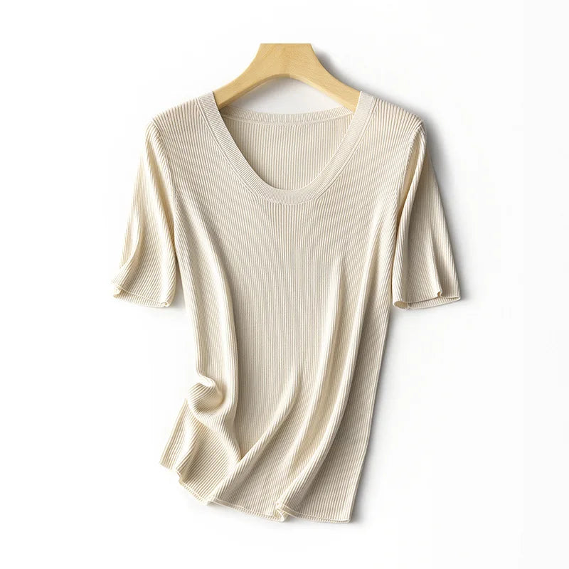 Basic  U Neck T Shirts  Marven Nude M 