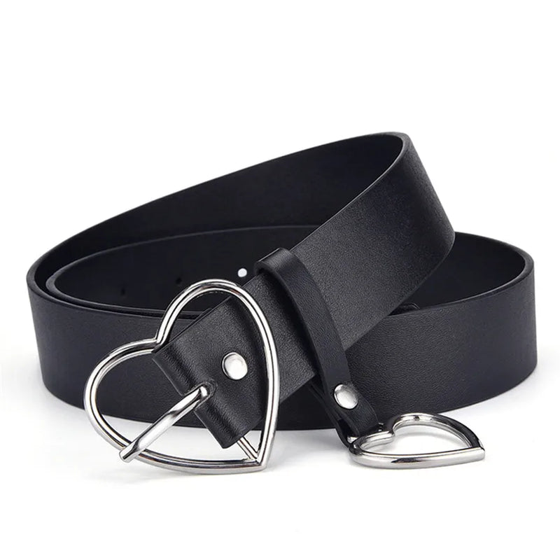 Fashion Leather Belt Metal Heart  Marven Black and Sliver 100cm CHINA