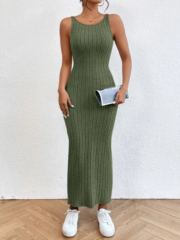 Backless Knit Bodycon Long Dress Backless Knit Bodycon Long Dress Marven Army green M 