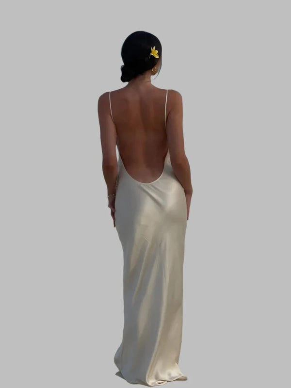 Backless Satin Sling Long Dress Backless Satin Sling Long Dress Marven   