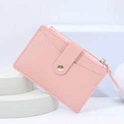 Women Fashion Small Wallet Purse Solid Color PU Leather Mini Coin Purse Wallet Credit Card Holder Bags Zipper Coin Purse  Marven E-pink  