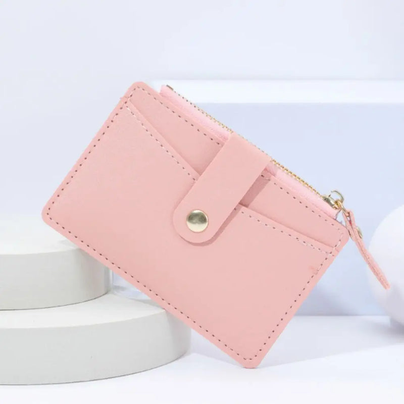 Women Fashion Small Wallet Purse Solid Color PU Leather Mini Coin Purse Wallet Credit Card Holder Bags Zipper Coin Purse  Marven E-pink  