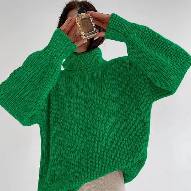 Chic Elegance Oversized Turtleneck Sweater Chic Elegance Oversized Turtleneck Sweater Marven Green S 