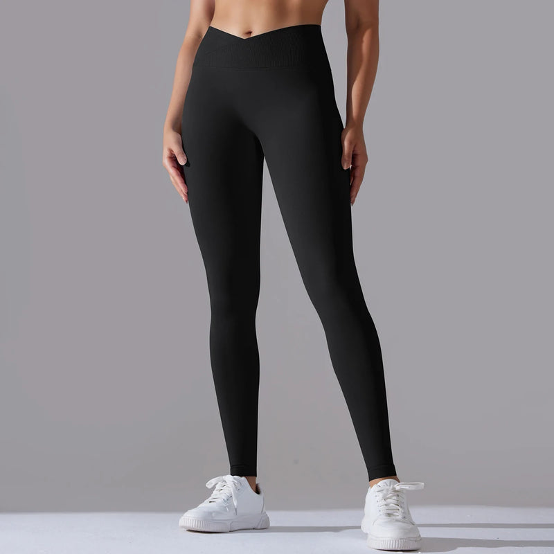 Crossover Waist Women Yoga Leggings Crossover Waist Women Yoga Leggings Marven Black L 