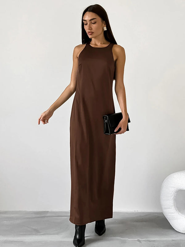 Brown Satin Elegant Dress Brown Satin Elegant Dress Marven   