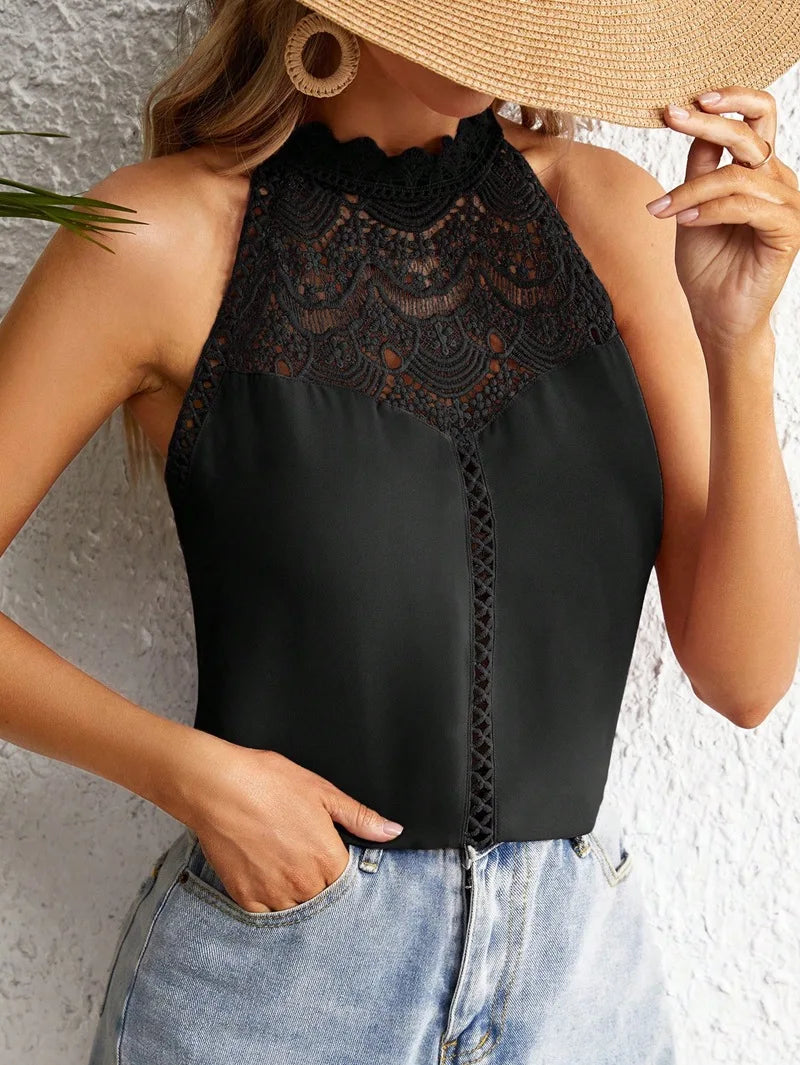 Sleeveless Hollow out Blouse Sleeveless Hollow out Blouse Marven Black M 