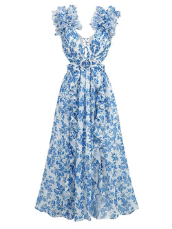 Printed Hollow Out Dress | Stylish Cutout Dresses for Women Printed Hollow Out Dress Marven Blue XS 