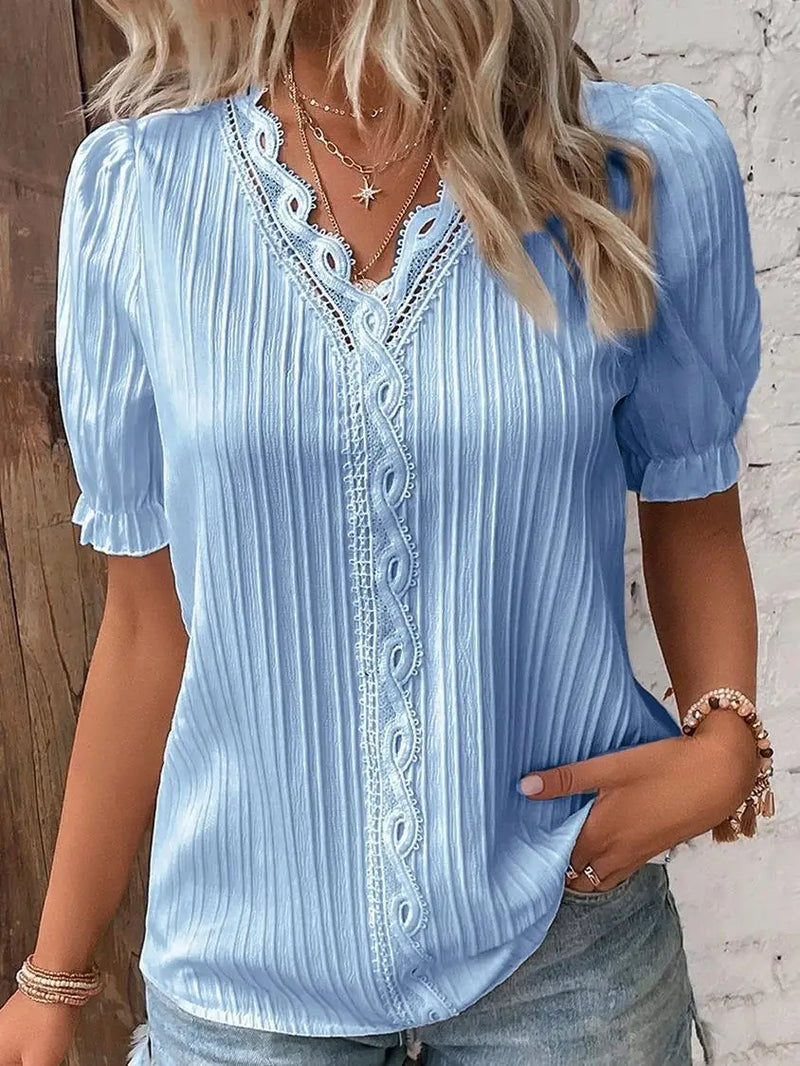 V-Neck Short Sleeve Shirt Loose  Marven SKY BLUE XXXL 