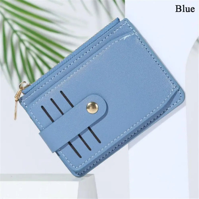 Women Fashion Small Wallet Purse Solid Color PU Leather Mini Coin Purse Wallet Credit Card Holder Bags Zipper Coin Purse  Marven D-blue  