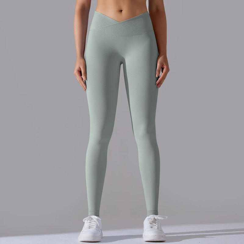 Crossover Waist Women Yoga Leggings Crossover Waist Women Yoga Leggings Marven Light Grey M 