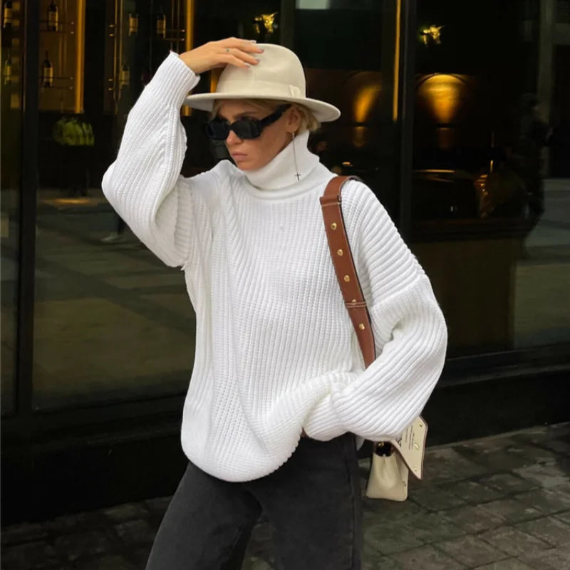 Chic Elegance Oversized Turtleneck Sweater Chic Elegance Oversized Turtleneck Sweater Marven White S 