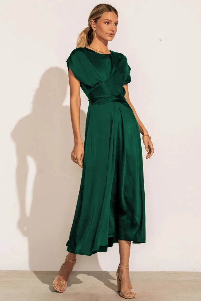 Satin Binding Drape Dress Satin Binding Drape Dress Marven Green 2 XL 