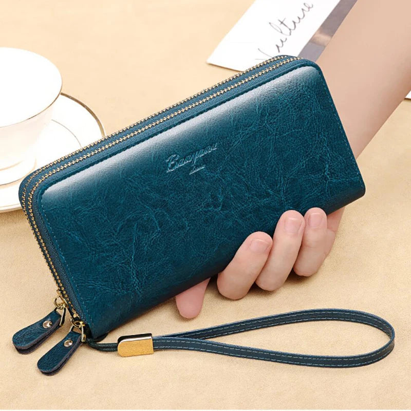 Leather Wallet Clutch Zipper  Marven Style A Blue  