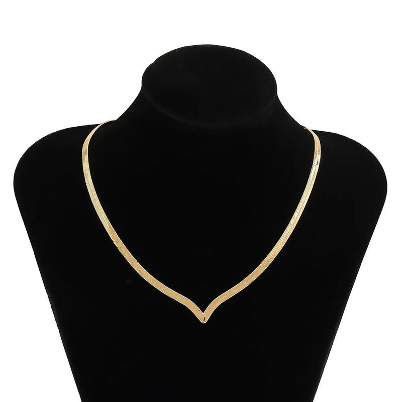 V-Shaped Flat Snake Chain Necklace - Sleek & Creative Sleek & Creative Marven   