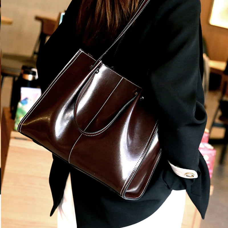 Retro Genuine Leather Tote  Marven   