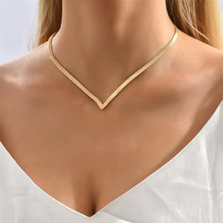 V-Shaped Flat Snake Chain Necklace - Sleek & Creative Sleek & Creative Marven 1  