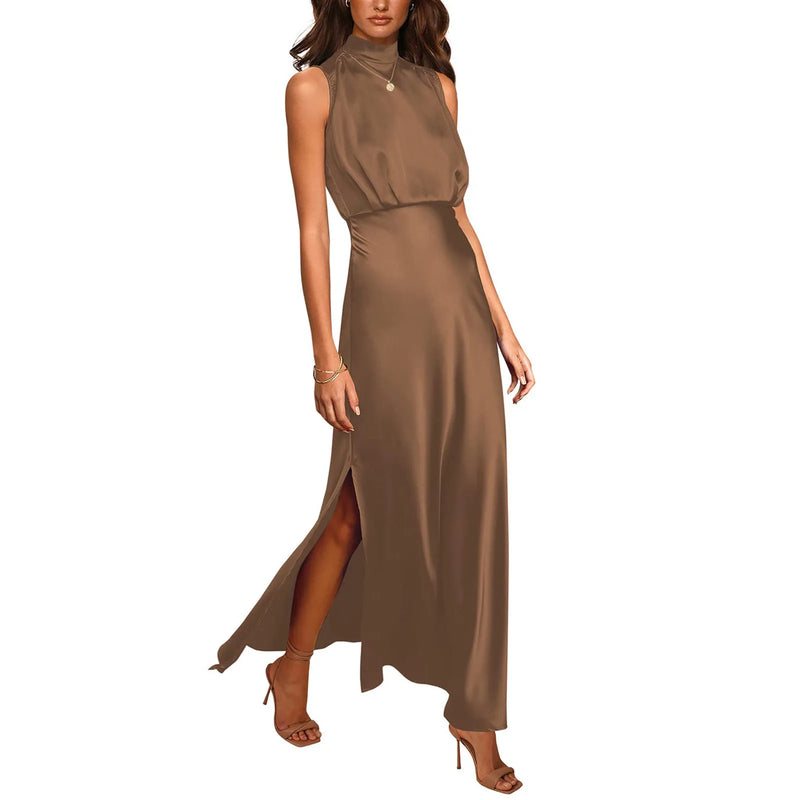 Mock Neck Maxi  Dress Mock Neck Maxi Dress Marven Brown S 