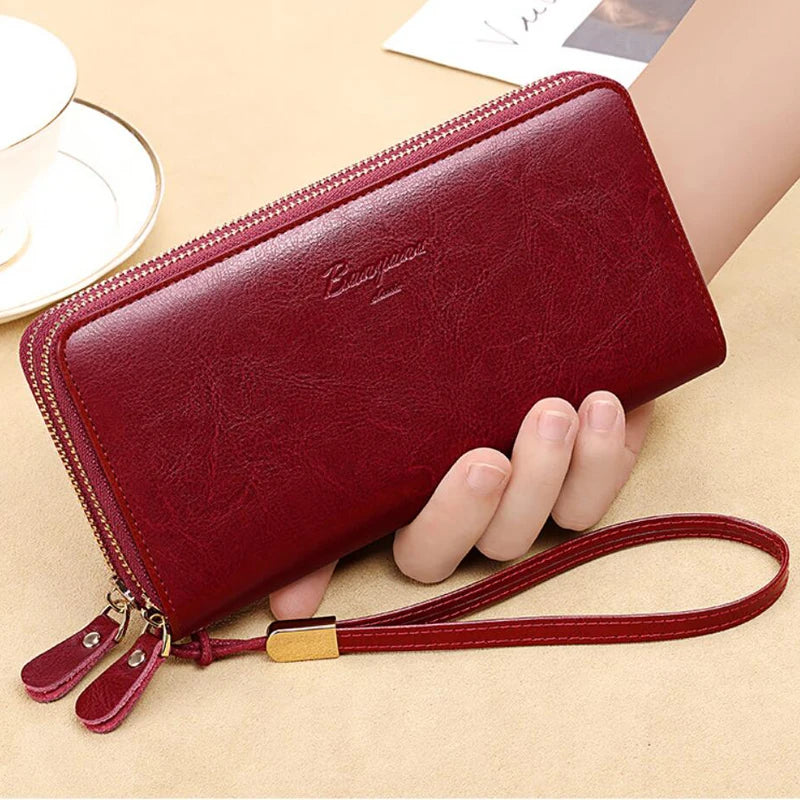 Leather Wallet Clutch Zipper  Marven Style A Wine Red  