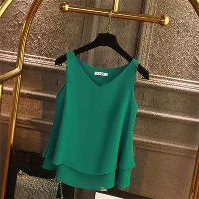 Sleeveless Chiffon Blouse Sleeveless Chiffon Blouse Marven Wood Green 3XL 