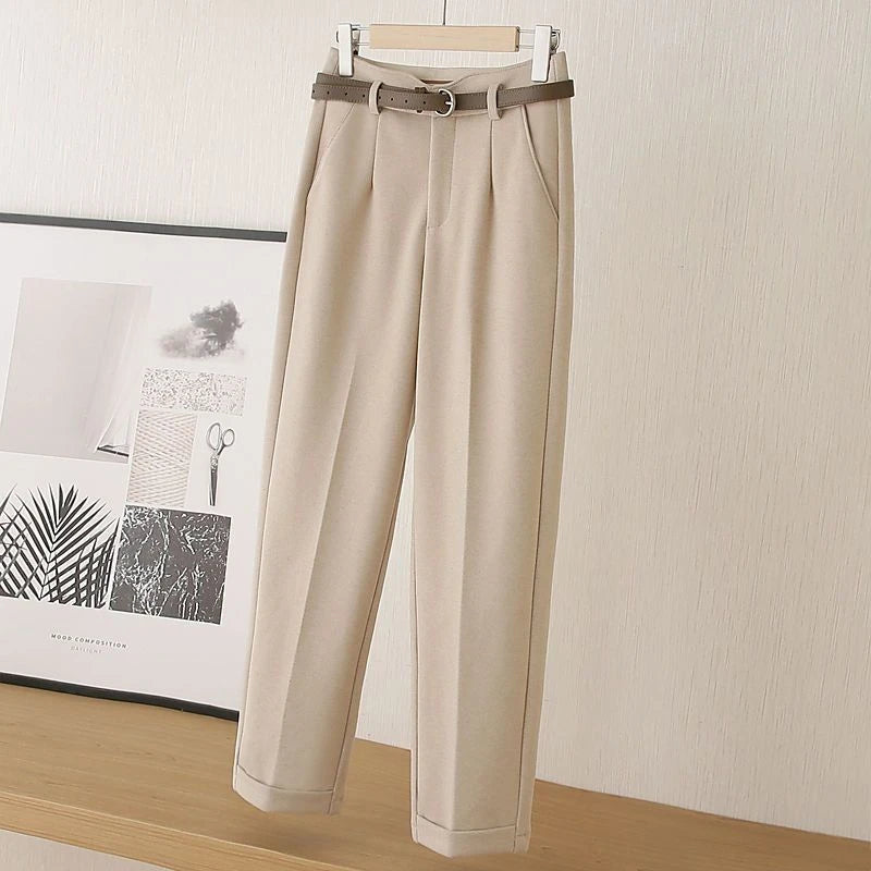 High Waist Woolen Harem Pants with Belt | Women's Autumn Casual Capris High Waist Woolen Harem Pants with Belt | Women's Autumn Casual Capris Marven Apricot S 