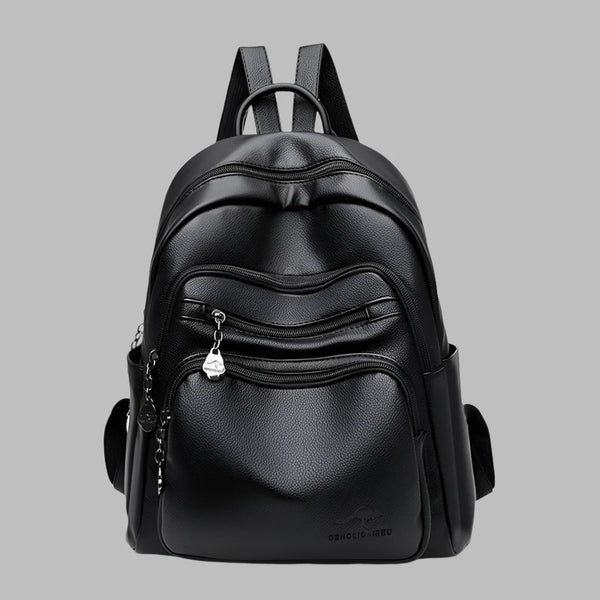 Soft Leather Travel Backpack  Marven Black  