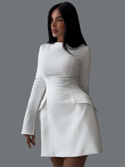 White O-Neck Long Sleeve Dress for Women Casual White O-Neck Long Sleeve Dress for Women Marven   