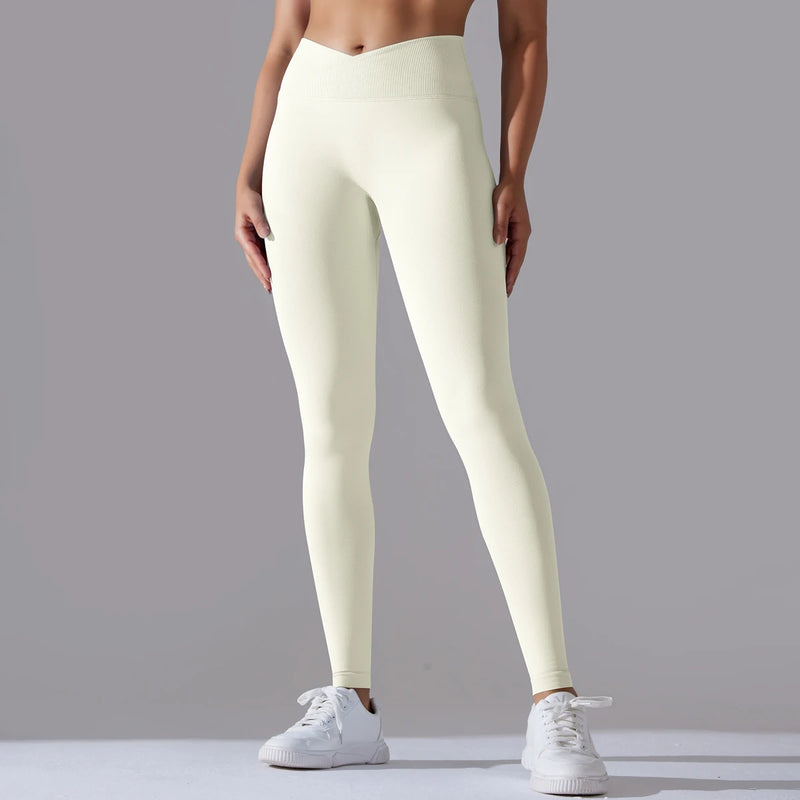 Crossover Waist Women Yoga Leggings Crossover Waist Women Yoga Leggings Marven Ivory XXL 