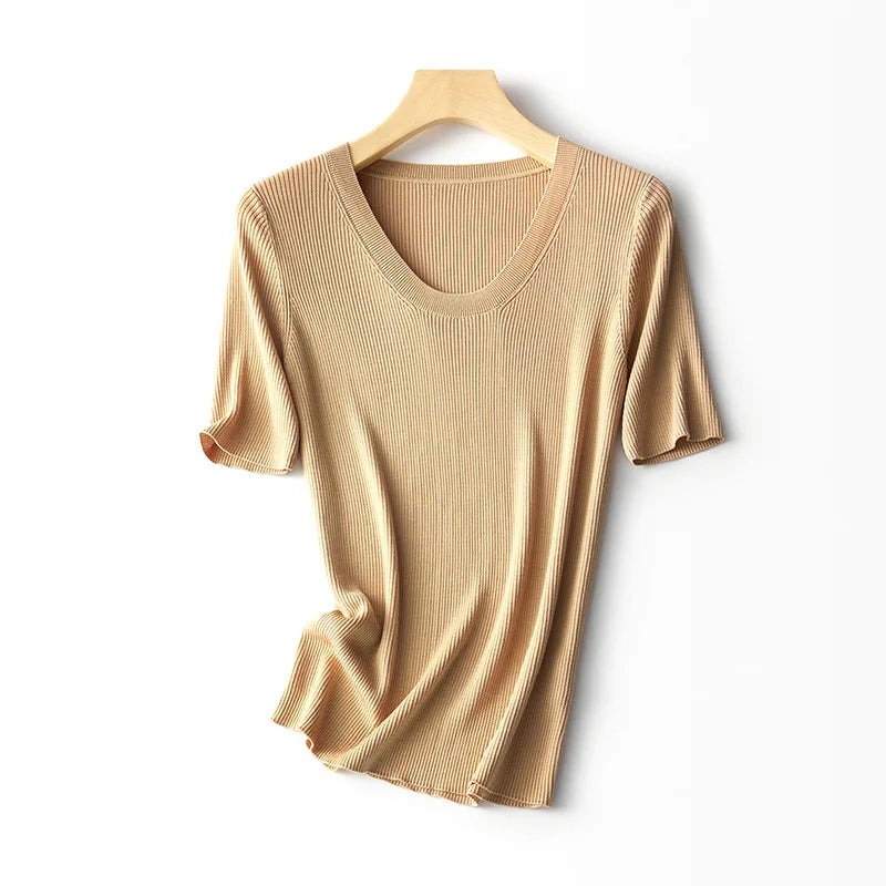 Basic  U Neck T Shirts  Marven Khaki M 