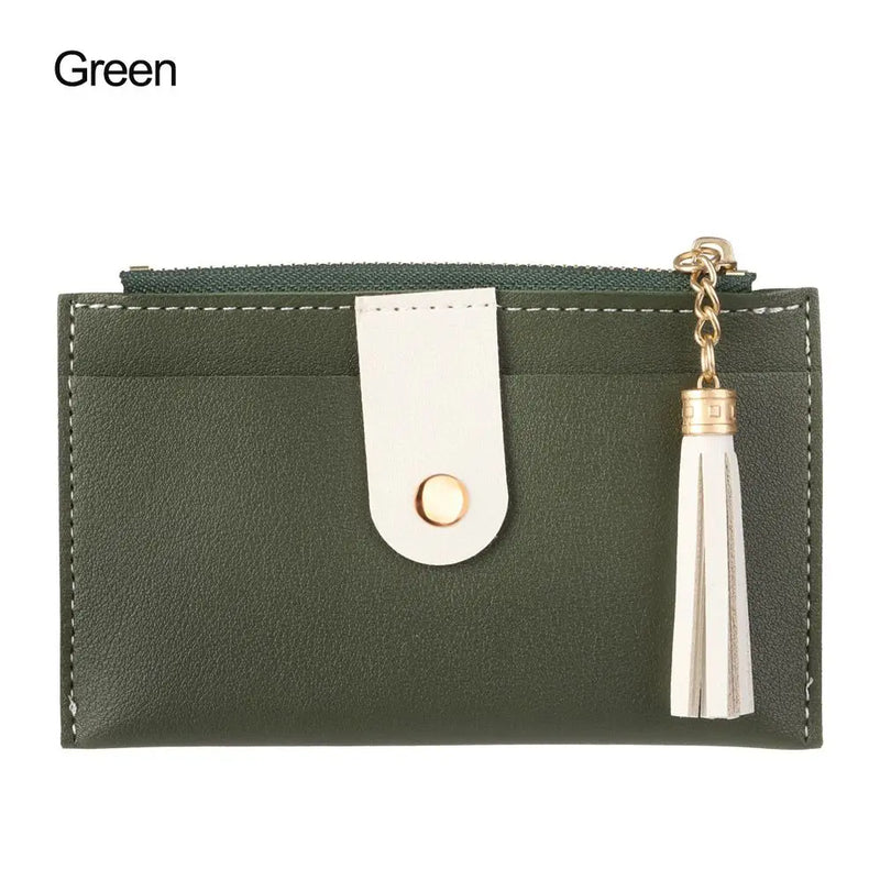 Women Fashion Small Wallet Purse Solid Color PU Leather Mini Coin Purse Wallet Credit Card Holder Bags Zipper Coin Purse  Marven B-green  