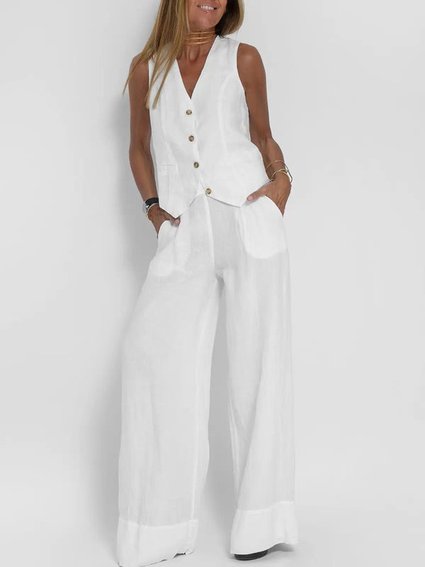 Sleeveless Vest & Wide Leg Pants Set Sleeveless Vest & Wide Leg Pants Set Marven WHITE L 